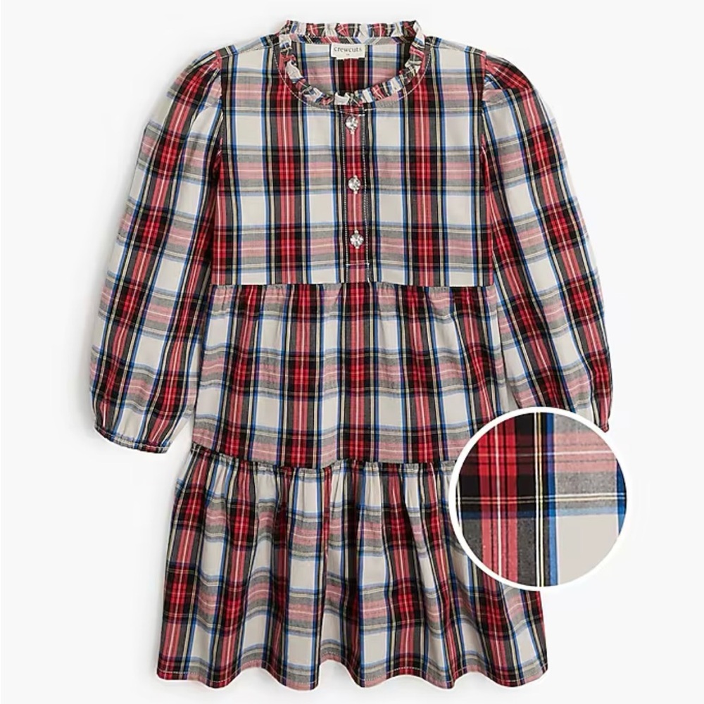 Crewcuts Girls' jewel-button tartan tiered dress